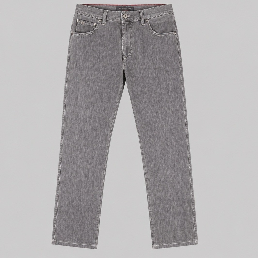 Alberto Stone Modern Fit Jeans Mens 34x34 Grey Brown Light Denim Straight Leg